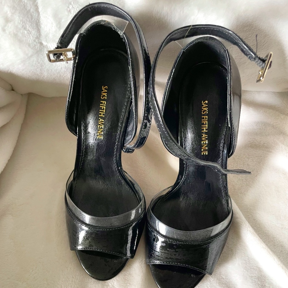 Saks Fifth Avenue Black Remmie Peep Toe Heels
